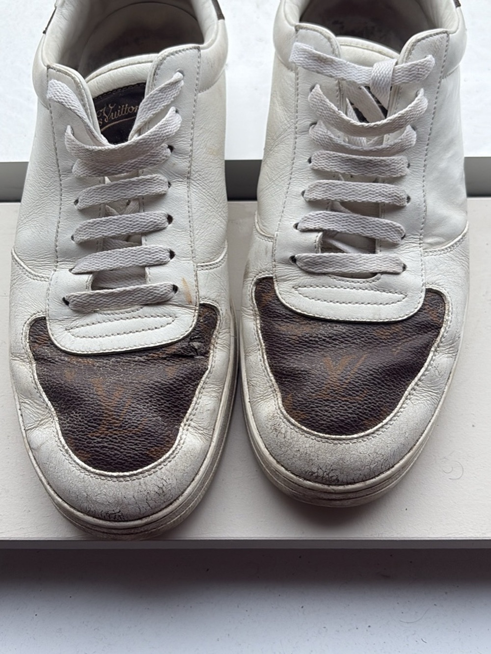 Louis Vuitton White & Brown Monogram Low-Top Sneakers